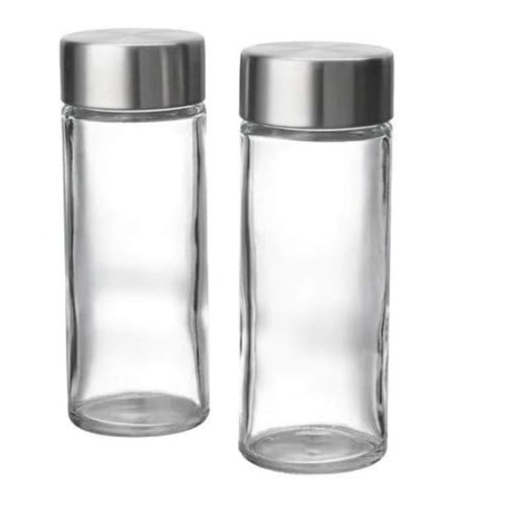IKEA ÖRTFYLLD Spice Jars Set of 2 Glass Stainless Steel 3 oz New Discontinued